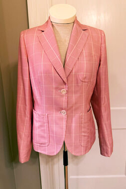 Kiton Silk Cotton Houndstooth Blazer Pink Windowpane IT44 Made in Italy
